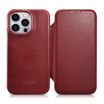 iCarer CE Oil Wax Premium Leather Folio Case Étui en cuir pour iPhone 14 Pro Flip magnétique MagSafe Rouge (AKI14220706-RD)