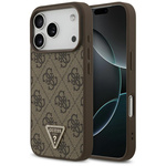 Etui Guess Leather 4G Triangle Strass    MagSafe do iPhone 17 Pro brązowy