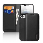 Dux Ducis Hivo iPhone 16e Hülle mit Klappdeckel und RFID-Schutz - Schwarz