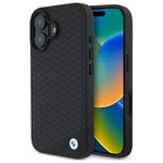 Coque BMW iPhone 16 6.1" black/black hardcase Sign Leather Diamond Metal Logo MagSafe