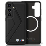 Coque BMW Leather Oversized Stripes MagSafe pour Samsung Galaxy S25 noir