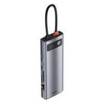HUB multifonctionnel Baseus Metal Gleam 9en1 USB Type C - 3x USB 3.2 Gen 1 5Gbps / USB Type C PD 100W / VGA Full HD 60Hz / HDMI 4K 30Hz / czytnik kart TF i SD / RJ45 1Gbps gris (CAHUB-CU0G)