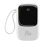 Banque d&#39;alimentation à affichage numérique Baseus Qpow avec charge rapide 20000mAh 20W QC/PD/SCP/FCP avec câble Lightning intégré blanc