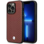 Coque BMW BMHMP14X22RFGR iPhone 14 Pro Max 6.7" bordeaux/brun Cuir Diamond Pattern MagSafe