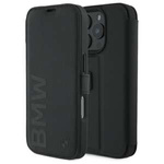 Coque BMW iPhone 16 Pro black/black bookcase Signature Leather Wordmark
