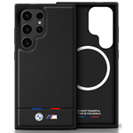 Coque BMW Leather Tricolor Stripe MagSafe pour Samsung Galaxy S25 Ultra black