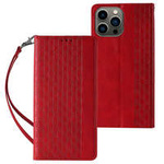 Aimant Strap Case Case pour iPhone 14 Pro Max Flip Wallet Mini Lanyard Stand Rouge