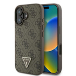 Etui Guess iPhone 16 6.1" brązowy/brown hardcase Leather 4G Triangle Strass MagSafe