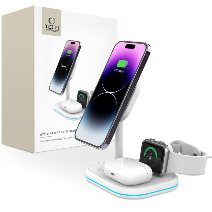 TECH-PROTECT QI15W-A27 3IN1 MagNETIC MagSafe WIRELESS CHARGER WHITE