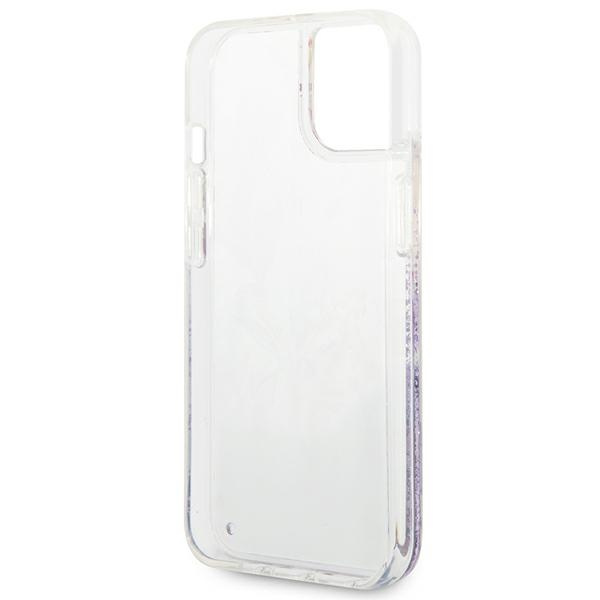 Hülle GUESS Apple iPhone 14 Plus Flower Liquid Glitter Lila Hartcase