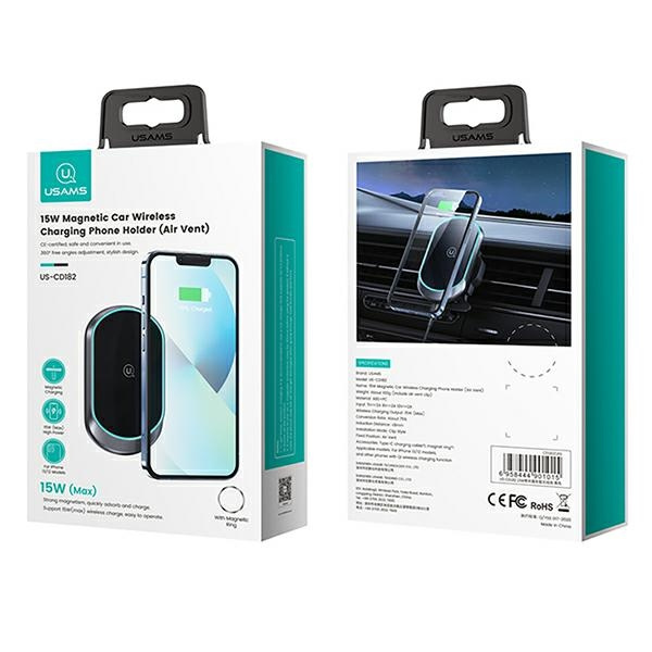 USAMS Magnet net ständer induktives Wireless Charging 15W für Lüftungsgitter schwarz/schwarz CD182ZJ01 (US-CD182)
