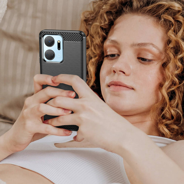 Custodia Carbon Case per Honor Play 40 Plus / Honor X7a cover in carbonio flessibile in silicone nero