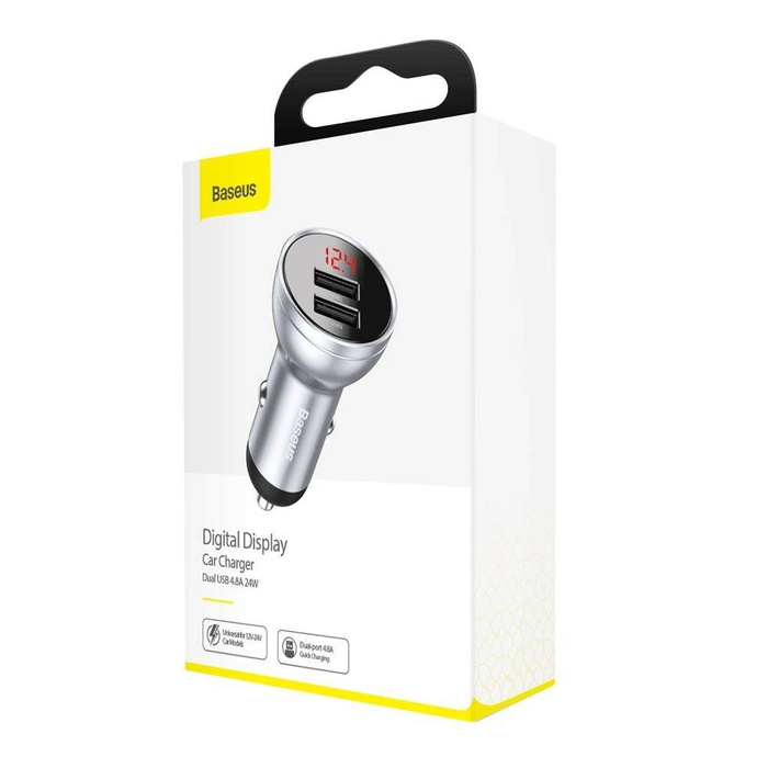 Baseus Autoladegerät 2x USB 4.8A 24W mit LCD silber (CCBX-0S)