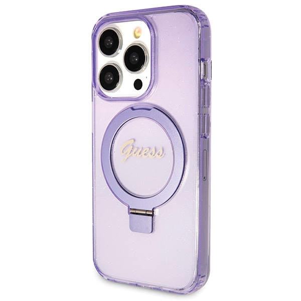 Etui Guess GUHMP13LHRSGSU iPhone 13 Pro / 13 6.1" fioletowy/purple hardcase Ring Stand Script Glitter MagSafe Case
