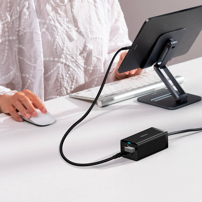 Caricabatterie rapido Baseus GaN5 Pro HUB HDMI 2 x USB-C / USB-A / HDMI 4K 30Hz 1,5m nero + cavo USB-C - USB-C 100W 40Gb/s (USB4) 1m (CCGP110201)