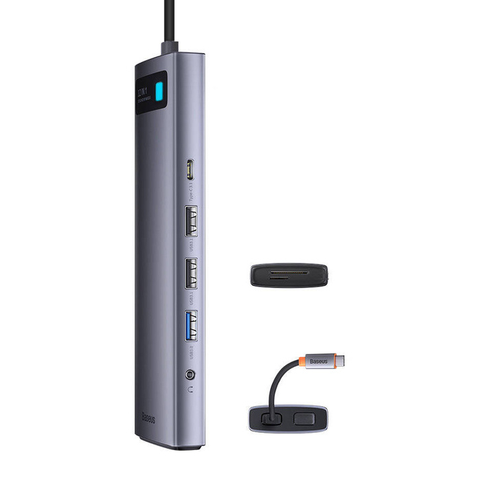 HUB multifuncional Baseus Metal Gleam USB tipo C 12 en 1 HDMI / DP / USB tipo C / miniconector de 3,5 mm / RJ45 / SD (WKWG020213)