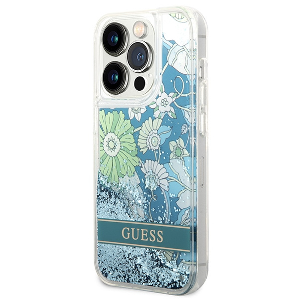 Case Guess iPhone 14 Pro 6.1" green/green hardcase Flower Liquid Glitter