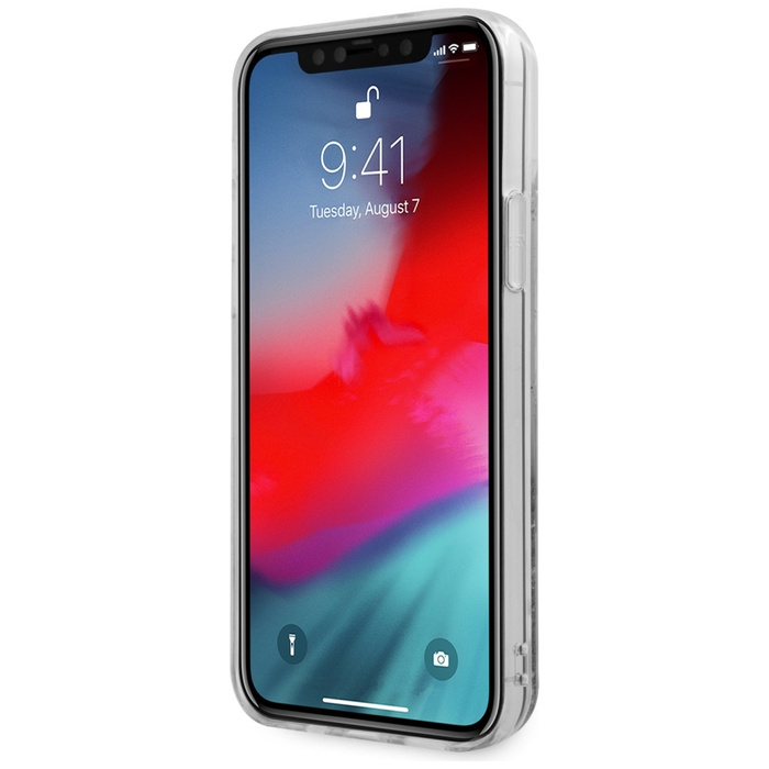 Puzdro KARL LAGERFELD Apple iPhone 12 Pro Max 6.7 Mirror Liquid Glitter Karl KLHCP12LKLMLGR Strieborný pevný obal