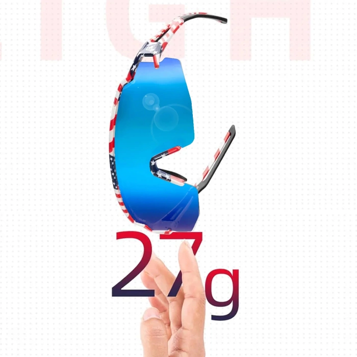 Rockbros Polarisierte Fahrradbrille mit UV-Schutz und Korrektureinsatz, blaue Gläser, USA-Muster, Weiß