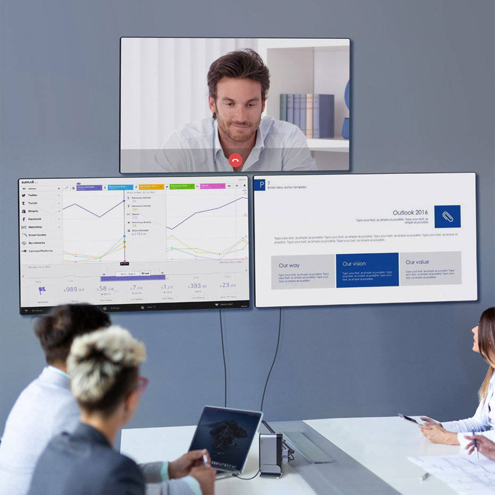 Baseus Multifunktions-HUB 3x USB 3.2 Gen 1 / 2x USB Typ C / SD und Micro SD Kartenleser / AUX / 2x DisplayPort / 2x HDMI / RJ45 1Gbps Power Delivery 100W (EU / CN / UK Steckerset) grau (CAHUB-DG0G)
