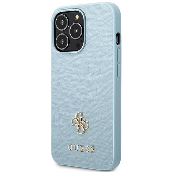 Hülle GUESS Apple iPhone 13 Pro Max Saffiano 4G Klein Metall Logo Blau Hartcase