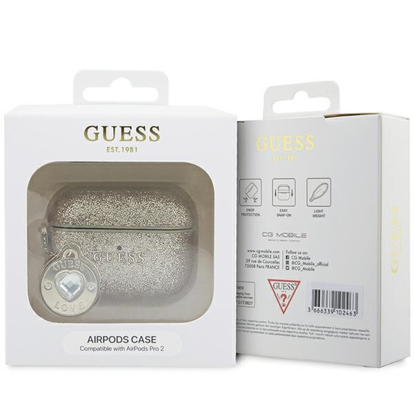 Coque Guess GUAP2PGEHCDD Housse AirPods Pro 2 or/or Fixe Glitter Heart Diamond Charm Case