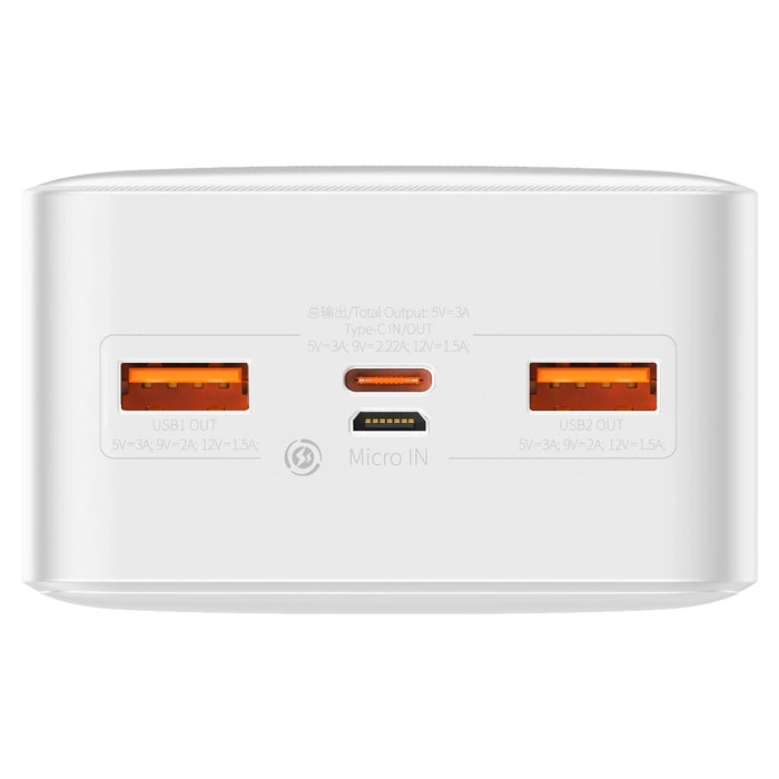 Baseus Bipow powerbanka s rychlým nabíjením 30000mAh 20W bílá (Overseas Edition) + kabel USB-A - Micro USB 0,25m bílá (PPBD050402)