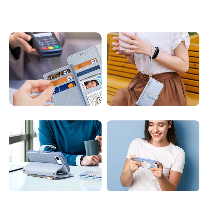 Dux Ducis Lawa iPhone 16e Lederhülle mit abnehmbarer magnetischer Brieftasche - Blau