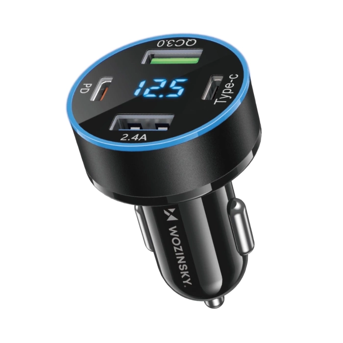 Wozinsky WDCCB Car Charger with Display 50W 2xUSB-C / 2xUSB-A - Black