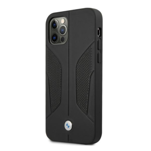 Coque BMW Apple iPhone 12 Pro Max Cuir Perforé Côtés Noir Hardcase