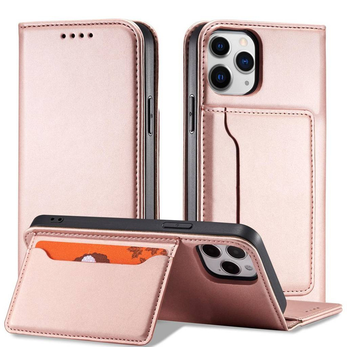 Estuche magnético para tarjetas para iPhone 12 Pro Estuche para tarjetas Monedero Soporte para tarjetas Rosa