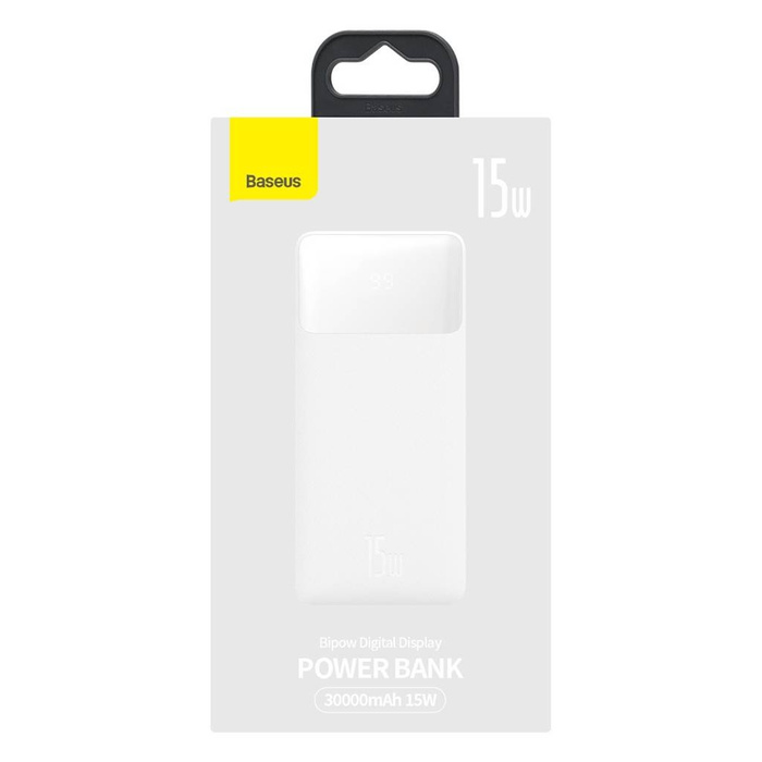Baseus Bipow powerbank with display 30000mAh 15W white (Overseas Edition) + USB-A - Micro USB cable 0.25m white (PPBD050202)