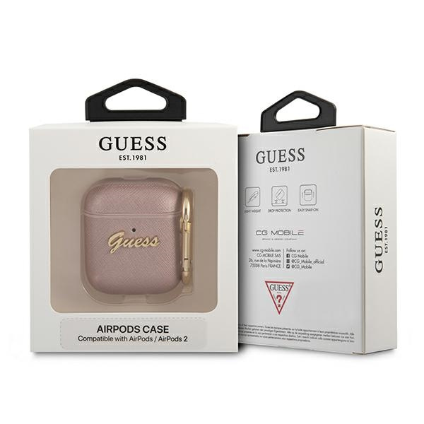 Cover GUESS Apple AirPods Saffiano Script Metal Collection Case rosa