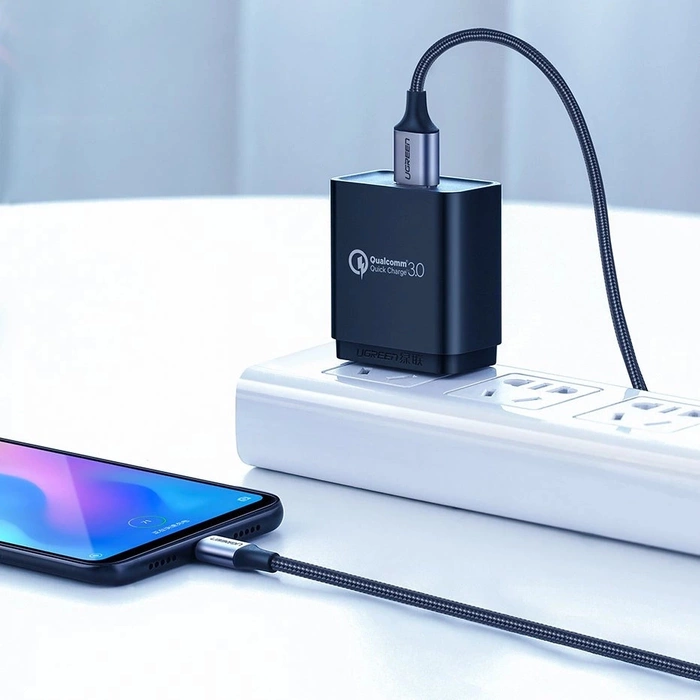 Nikkelezett USB-C QC3.0 UGREEN kábel 0,25 m, alumínium dugóval fekete