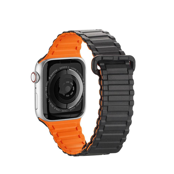 Řemínek Dux Ducis Strap (Armor Version) řemínek Apple Watch SE, 8, 7, 6, 5, 4, 3, 2, 1 (41, 40, 38 mm) silikonový magneetický náramek černo-oranžový
