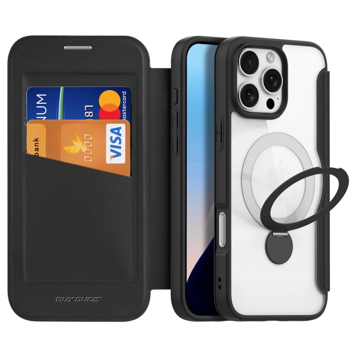 Dux Ducis Skin X Pro iPhone 16 Pro Max Case with MagSafe, Flip and Stand - Black