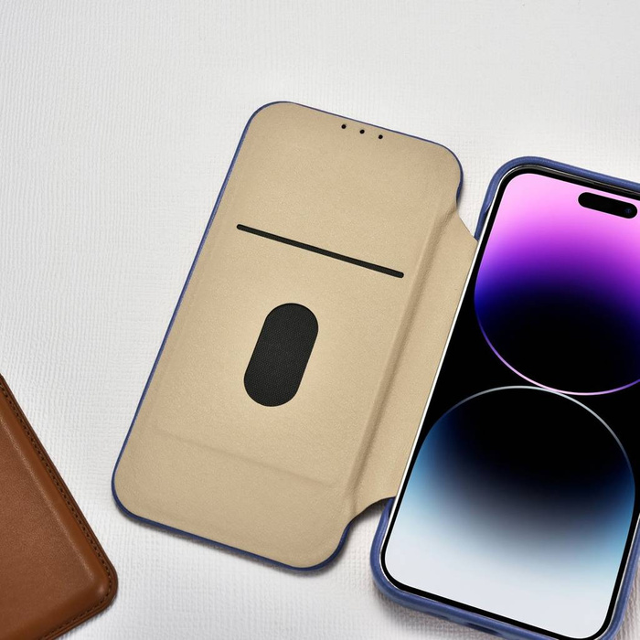 iCarer CE Premium Leather Folio Case iPhone 14 Pro Flip Magnetic MagSafe Custodia in pelle blu (WMI14220714-BU)