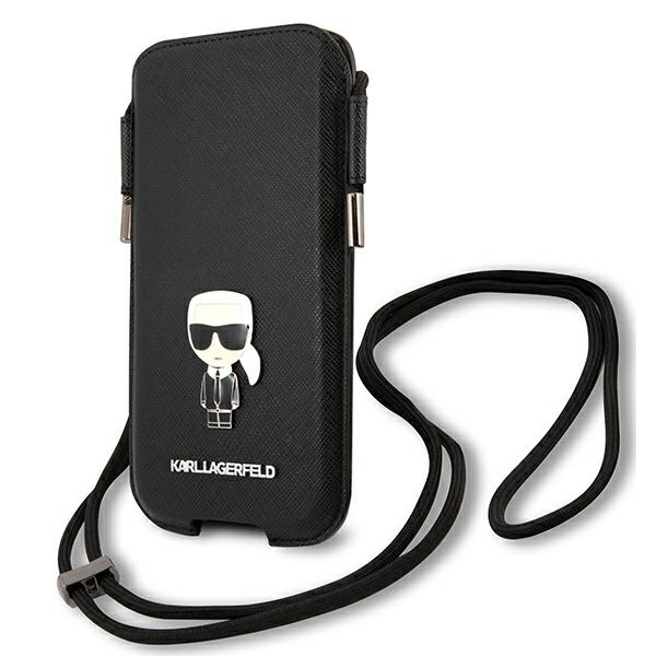 KARL LAGERFELD Handbag Mobile phone 6.1 Saffiano Iconic Karl`s Black Hardcase