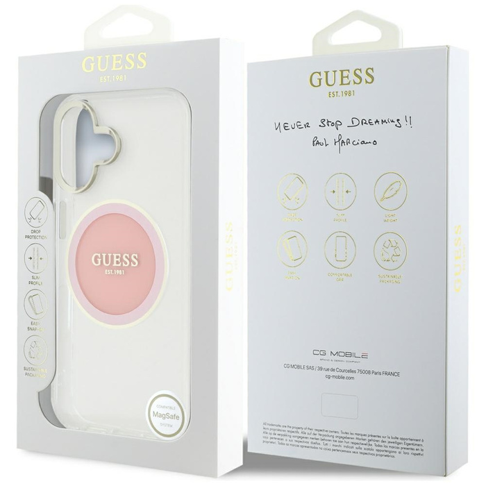 Etui Guess IML Metal Colored Circle      Classic Logo MagSafe do iPhone 16 różowy