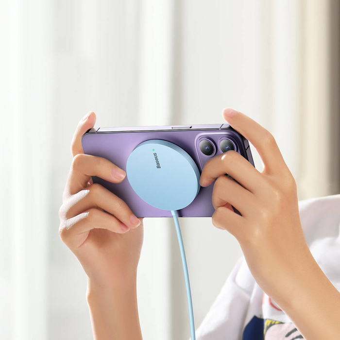 Baseus Simple Mini3 magnetická nabíječka MagSafe Qi 15W modrá