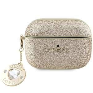 Hülle Guess GUAP2PGEHCDD AirPods Pro 2 Abdeckung Gold/Gold Fix Glitter Herz Diamant Charm Case