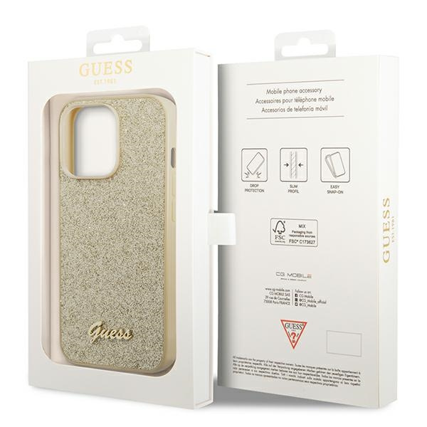 Hülle Guess iPhone 14 Pro 6.1" gold/gold hart case Glitter Schrift