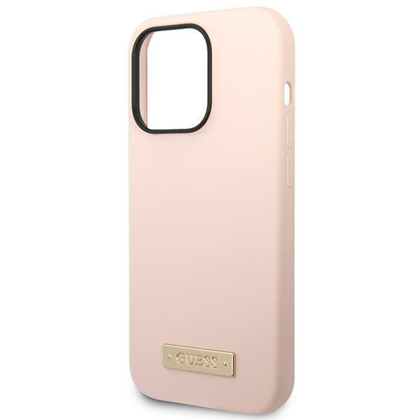 Hülle Guess iPhone 14 Pro Max 6,7" rosa/rosa hart case Silikon-Logo-Platte MagSafe