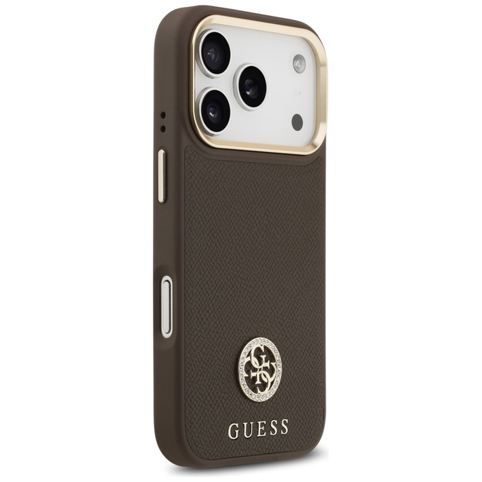 Etui Guess Grained Strass Logo MagSafe   do iPhone 17 Pro brązowy