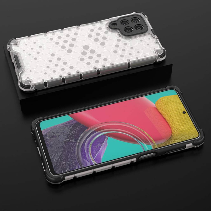 Coque nid d&#39;abeille blindée avec cadre en gel pour Samsung Galaxy M53 5G transparent