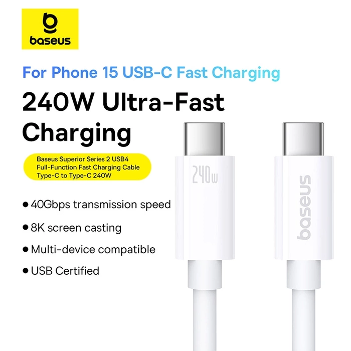 Baseus CB000068 USB-C - Cavo USB-C 240W PD 8K 60Hz 1m - bianco