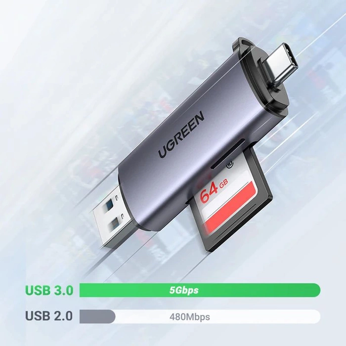 Ugreen čítačka kariet SD / micro SD pre USB 3.0 / USB typu C 3.0 sivá (50706)