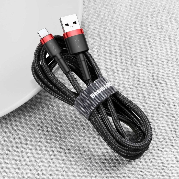 Cavo Baseus Cafule Cavo in nylon resistente USB / USB-C QC3.0 2A 3M nero-rosso (CATKLF-U91)