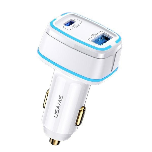 Charger Car USAMS 1xUSB 1xUSB-C C24 120W Fast Charge White