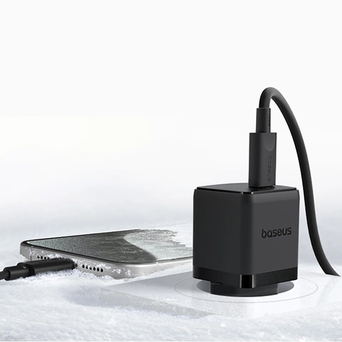 Baseus Palm 1C 20W Wandladegerät (mit Baseus Mini White USB-C 60W (20V/3A) 1m Kabel) - Schwarz